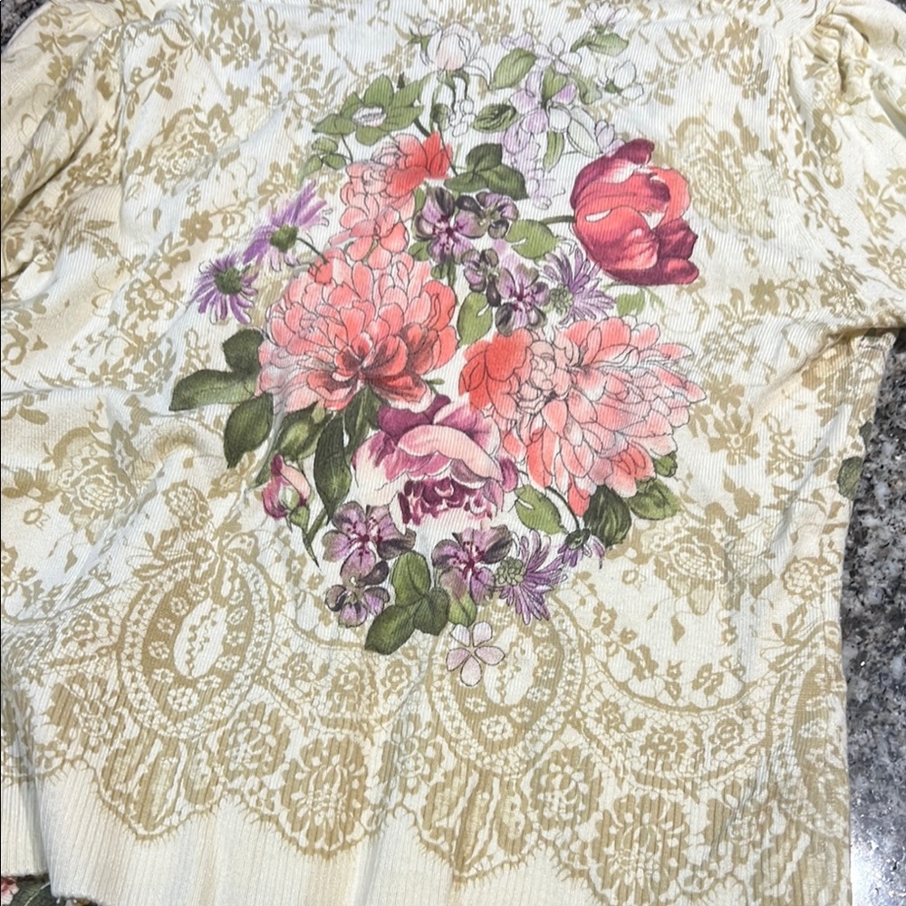 Floral Cream Cardigan Anthropologie HWR M MEDIUM - Picture 5 of 6